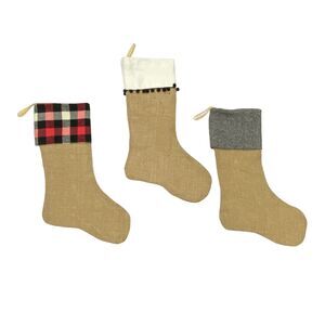 Twentyeight 12 Burlap Christmas Stockings Tan Felt Trim Set of 3 Tan 18 x 12